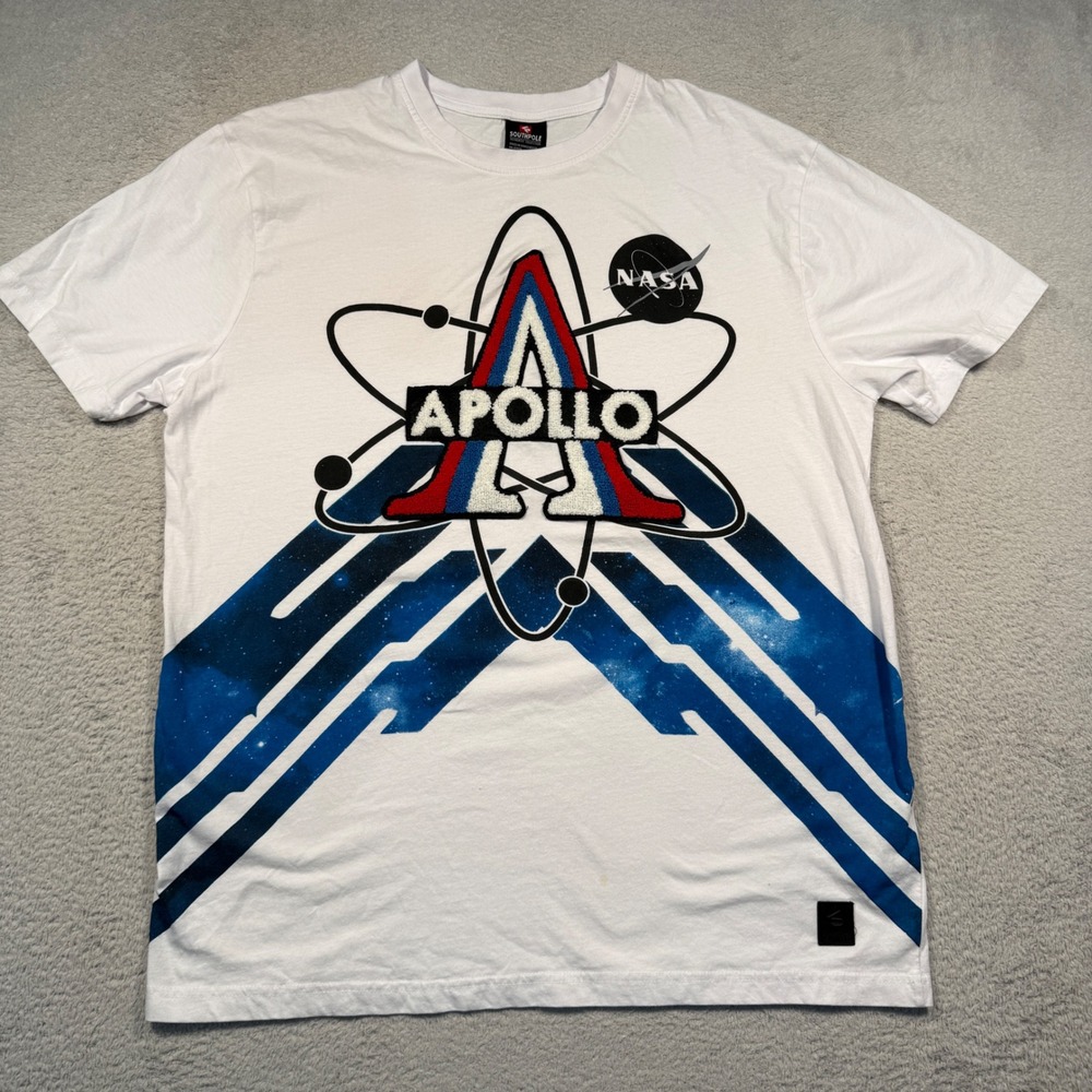 Vintage Y2K Southpole NASA Apollo Tee T-Shirt Men XL White Blue Galaxy Big Patch